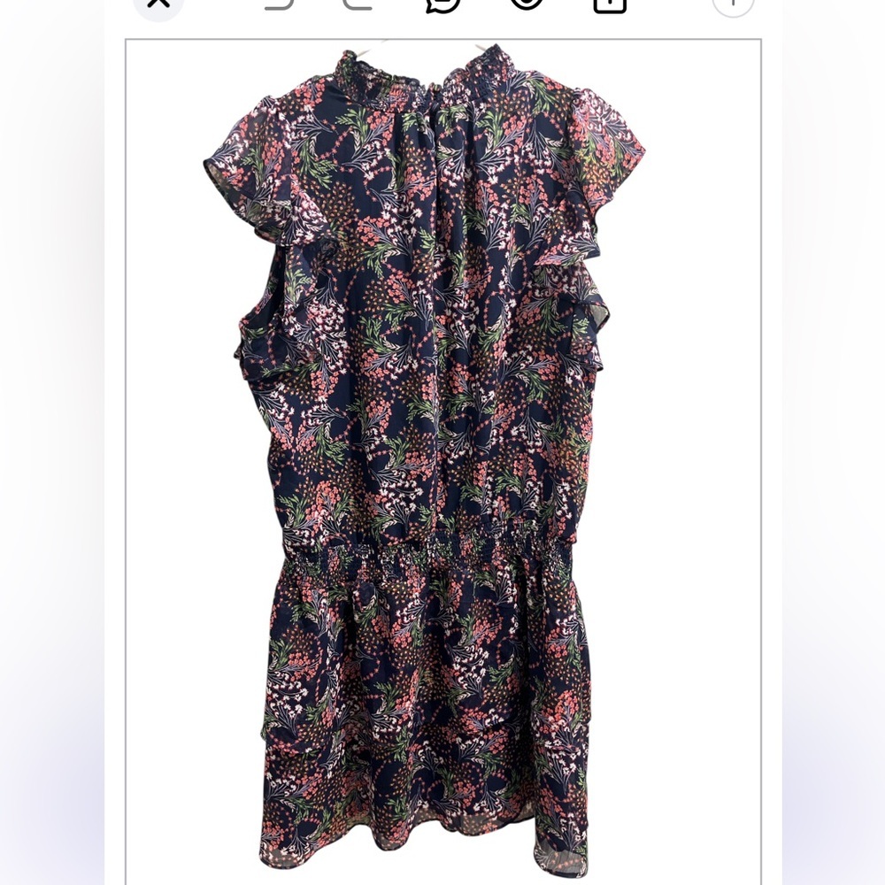 1 State Size L Pink & Navy Floral Cinched Waist Mini with Ruffle Sleeves